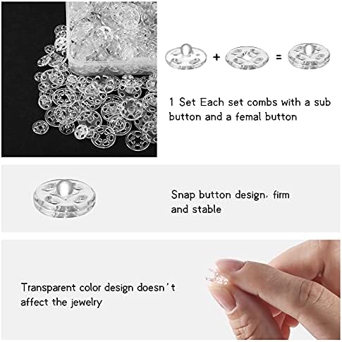 150 комплети пластични прицврстувачи за прицврстувачи на копчињата Невидливо шиење на копчињата Snap 7,5 mm 10 mm 15 mm Round Clean Press Press