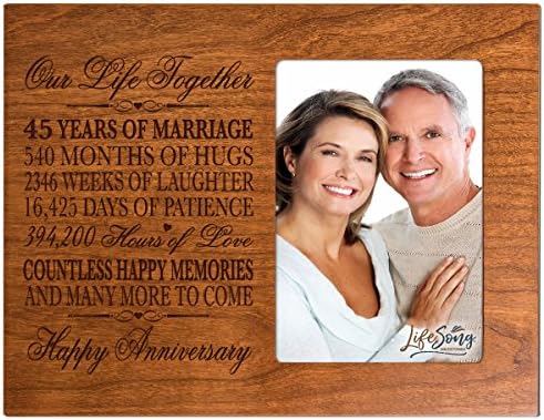 Lifesong Milestones 45 години рамка за годишнина од свадбата за него нејзиниот пар обичај врежана 45 -годишна свадба прослава за маж или
