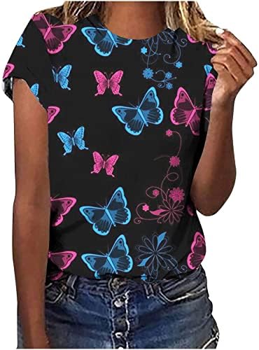 Пеперутка Печатена Кошула За Жени Манжетни Маици Со Кратки Ракави Летни Секојдневни Облечени Блузи Кошула Мода 2023 Туники