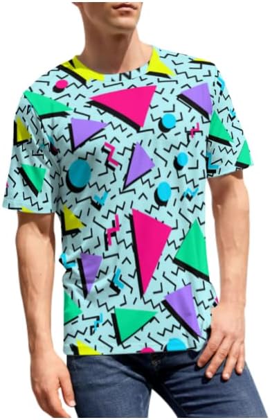Лесокстистом 80 -тите 90 -ти маички маички ретро големи и високи кошули хип хоп, смешни дискови со кратки ракави кошули за мажи