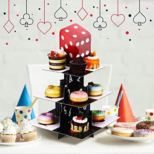 Рамде 2 парчиња казино тема со кекс -кабино партија Декорација торта за торта закуски закуски храна што служи нивото на послужавник