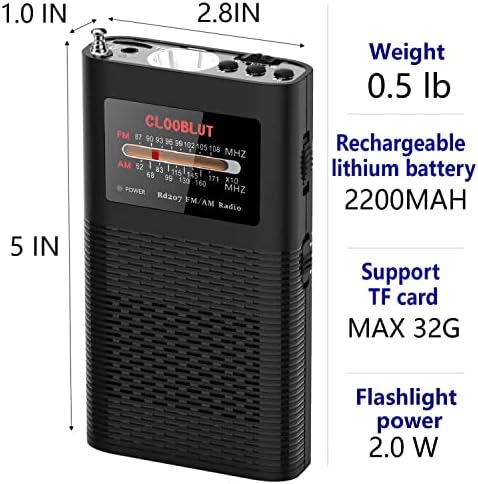 FM/AM Pocket Radio со покажувач Задното осветлување Користете TF картичка напојувана со батерија од 2200mAh со моќна фенерче одличен