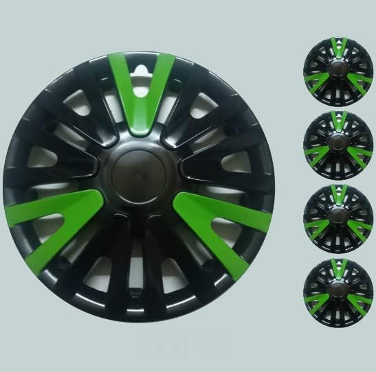 Копри комплет од 4-та тркала од 14 инчи црно-зелена Hubcap Snap-on одговара на Toyota Yaris Prius
