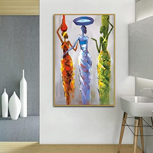 Рачно насликана уметност со текстурирана фигура на сликарство - Голема апстрактна три африкански жени вертикална позадина модерно сликарство