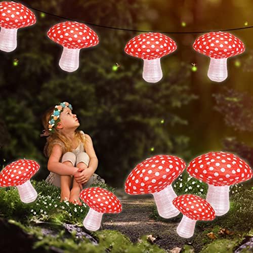 Печурки Висечки Фенери, 6 ПАРЧИЊА Голем Хартиен Фенер Во Облик На Печурка За Шумска Џунгла Земја На Чудата Тема Роденден Декор