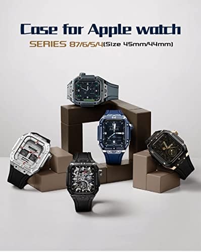 Екеса Случај Од Нерѓосувачки Челик за Apple Watch 8 7 45mm Гумена Лента За Часовници за iWatch 7 Комплет За Конверзија на Луксузни