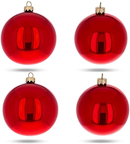 Сет од 4 црвени сјајни стаклени топка Божиќни украси 4 инчи