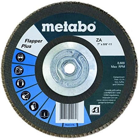 Метабо - Апликација: Челик/не'рѓосувачки челик - 7 флапер плус 60 5/8 -11 T29 фиберглас, дискови за размавта - флапер плус - цирконија алумина - тип 29 конус