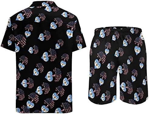 Аргентина САД корен од срцев ритам мажи 2 парчиња Хавајски постави копче-долу лабаво вклопни маички кошули панталони за плажа панталони