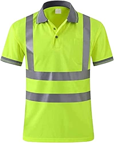 1-ви безбедност hi-vis безбедносна поло маица, висока видлива градежна кошула со рефлексивни ленти вар зелена