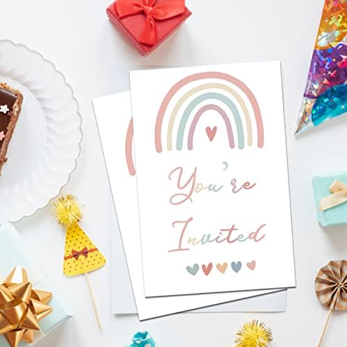 Покани за роденденска забава на SOICEU BOHO Rainbow Wordent со сет на коверти од 20 шарени роденденски забава на виножитото покани пополнете