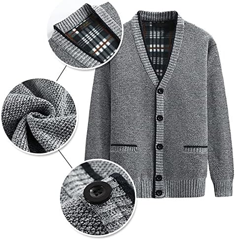 Џемпери на ymosrh кардиган за мажи обичен шал шал долг ракав задебелување на плишани v-вратот плетен џемпер за мажи