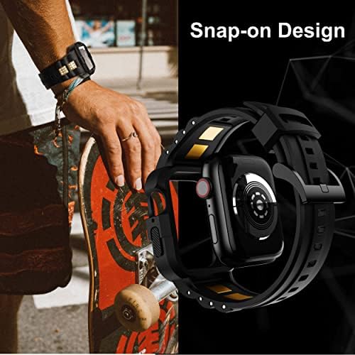 Gelishi Band компатибилен со Apple Watch Series 7 Band 45mm Bumper Case, Rugged Case Sports Bands Shockproof за мажи жени, црно