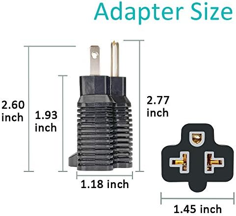 Aeoreal Black NEMA 5-15P до 5-15/20R, 6-15/20R T-BLADE FEMALE ADAPTER, 15 AMP приклучок за домаќинство до 20 AMP T-BLADE AC адаптер за