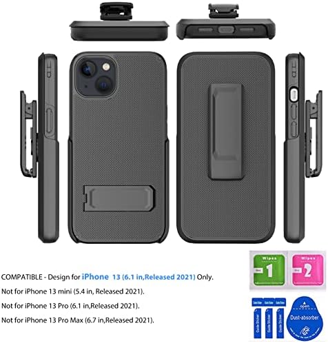 Ailiber Компатибилен со Iphone 13 Случај, iPhone13 Футрола Со Заштитник На Екранот, Вртлив Појас Клип Kickstand Картичка Слот Носителот, Тенок