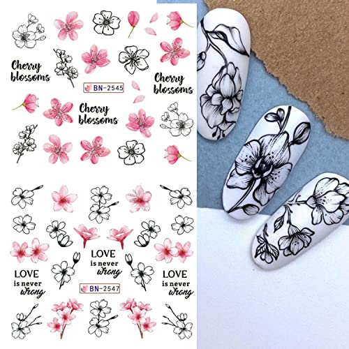 Цветни нокти налепници за уметност цреша цвеќиња на налепници за пренесување на ноктите декорами розово сакура пролетен цвет