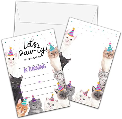 Покани за роденден на мачки Со Пликови-Картичка За Покана За Роденден На Мачки-Ајде Да Пополниме Картички За Покани-Симпатична Прослава