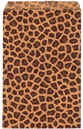 200 Пакет Леопард Дизајн Крафт Хартиени Кеси, 5 х 7 инчи, повеќенаменска употреба. Добро за пакување Стационарни, Бонбони, Колачиња, Уметнички