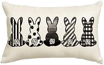 Avoin ColorLife Велигденски зајаци фрлаат капа на перница, 12 x 20 инчи црно -бело пролетно празник за празници за унапредување