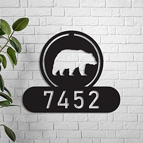 Godblessign мечка адреса метален знак, знак, метален wallиден декор за домашно кујно кафе, бар, бар, бар, модерен подарок за куќи за украси, персонализиран метален знак 14 18 24