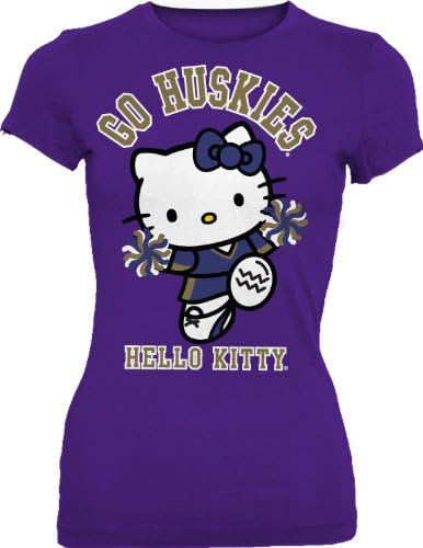 NCAA WASHINGTON HUSKIES HELLO KITTY POM POM JUNOR CREW TEE кошула