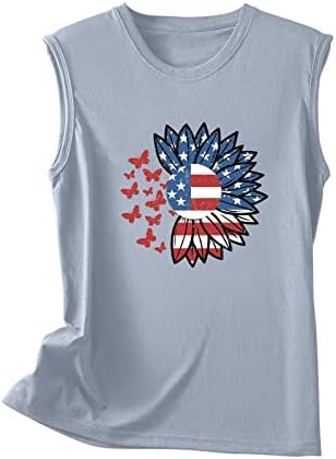 Симпатична американска резервоар за знаме на врвот за жени летни маички без ракави, обични топки леопард печати графички патриотски маици