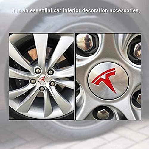 Coolko Tesla Model X Model S Model 3 Center Cap Wheel Rim Rim Logo t Amblem Decless Налепници 5 парчиња [црвена]