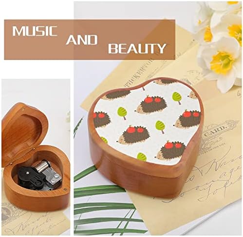 Еже гроздобер дрвена часовна музичка кутија музичка кутија во облик на срцеви подароци за семејни пријатели на lубовници