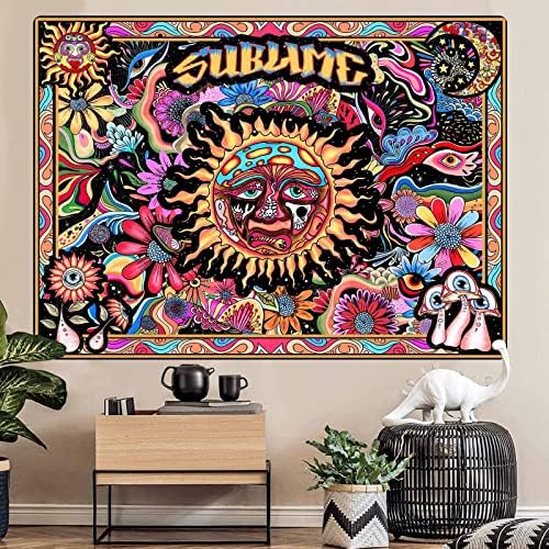 Accnicc Trippy Sublime Tapestry Burning Sun Tapestries Indie Hippie Tapestry wallид што виси месечина печурка разнобојна кул естетска