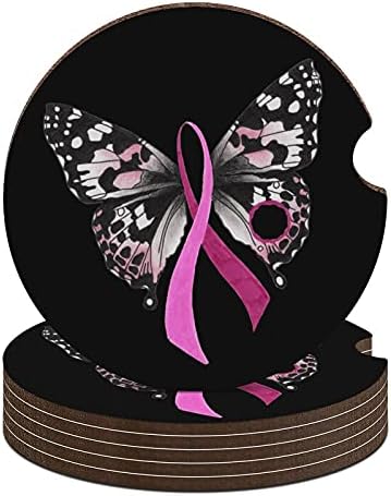 Пеперутка за рак на дојка за рак на дојка за подигнување на автомобили за држачи за чаши дрвени пијалоци подлога смешна симпатична,