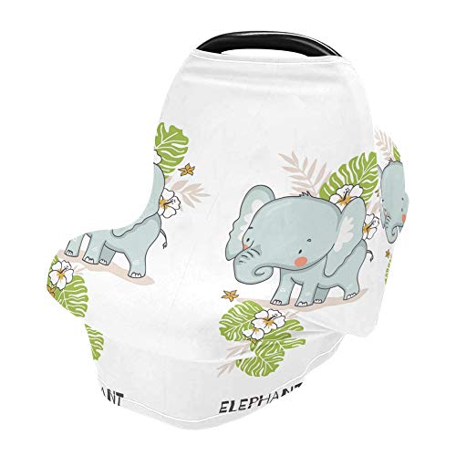 Yyzzh симпатичен слон бебе цветни џунгла Монстера палма лист тропска истегната бебешка седиште за новороденчиња, новороденче, медицинска