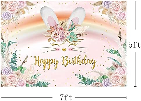 Mehofond Boho Rainbow Bunny Среќен роденден позадина розова виолетова цветна пролет Велигденски ден девојки роденденска забава украси
