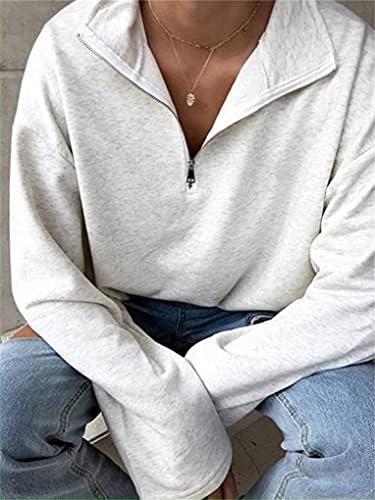 Фронаж четвртина поштенски пуловер жени лапел преголема маичка за џемпери на врвови со долги ракави