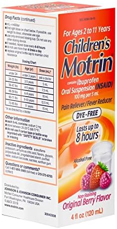 Детска орална суспензија на МОТРИН 100 мг ибупрофен лек, редуктор на треска од НСАИЛ и олеснувач за болка за мали болки и болки поради настинка