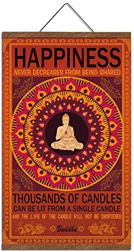 Буда среќна среќна wallидна уметност Зен декор отпечатен на платно со скролување дрва рамка Постер Постер цитат мотивациски декор