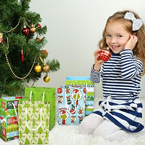 Валин 18 парчиња Божиќни хартиени торби за подароци Масовно Божиќ црвен црвен цртан филм Кенди Гуди торба со рачка Смешни празнични третирачки