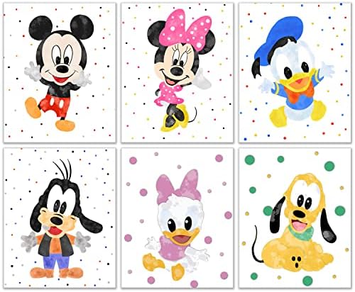 Мики глувчето расадник wallиден декор - сет од 6 уметнички отпечатоци - Мини Доналд Дејзи Плутон и Гуфи Оригинални сјајни фотографии