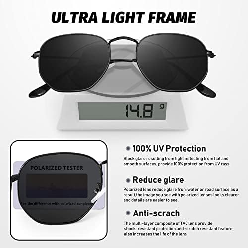 Grfisia Мала тркалезна поларизирана очила за сонце, жени и мажи Гроздобер шестоаголник квадратни сонце очила UV400 заштита