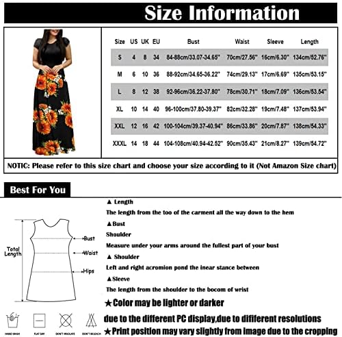 Maseенски моден печатен екипа на вратот со кратки ракави со кратки ракави со долги гроздобер цветни макси фустани фустан за плажа за