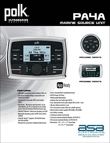 Polk Audio PA4A WB/AM/FM/USB/Siriusxm Подготвен/Bluetooth Стерео Со Контрола На Апликацијата