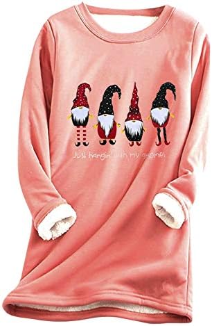 Женски Божиќни Гноми Дуксери Зимски Топол Пуловер Обложен Со Шерпа Меки Удобни Врвови Од Руно Со Долги Ракави