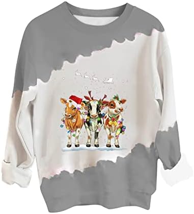 Врвови за салата за торта за жени смешен графички пуловер џемпер есен моден во боја на тркалезниот врат со долг ракав Туника кошула
