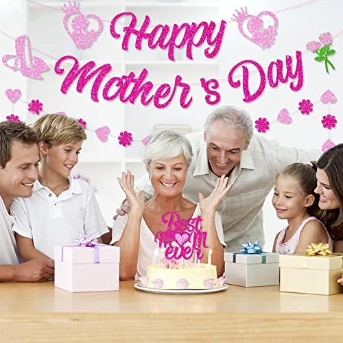Среќен ден на мајката Банер Денот на мајката Декорација розово злато розово цвеќе loveубовна забава украси за жени Мајка роденденска
