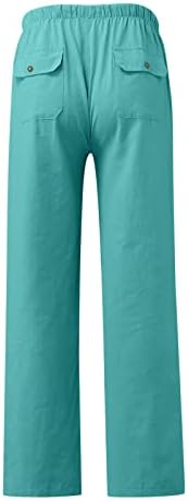 Менс памучни постелнини панталони, 2023 летни мажи се релаксираат удобно влечење на половината цврста боја, буги јога панталони со џемпери