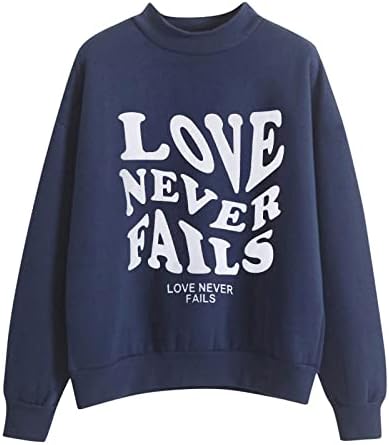 Loveубовта никогаш не пропаѓа џемпери за жени Раглан екипаж врвови модни букви печати маици со долги ракави, пулвер блузи