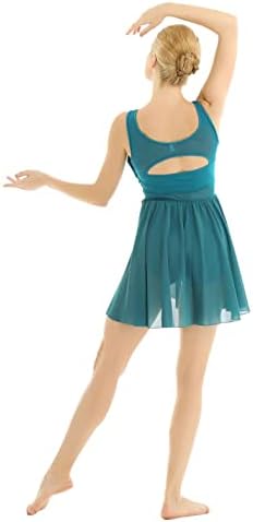 Iiniиним женска лирска илузија V-врат балетски танц фустан шифон високо ниско здолниште гимнастика леотарски фустан