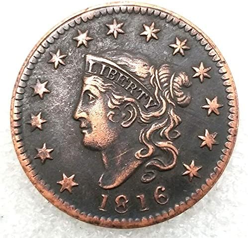 1816 година Бесплатна реплика комеморативна монета Американска среќна стара монета нециркулирана залутана никел американска служба