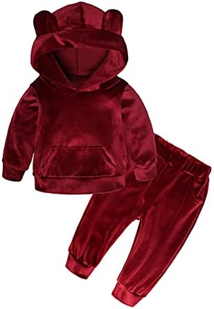 Janjean Kids Unisex 2 парчиња цврста кадифена облека за дете, пулвер дуксери, врвни со еластични џемпери на половината, атлетска