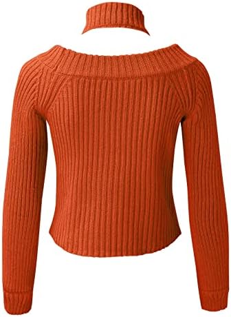 Џемпери за жени жени секси надвор од рамото чиста боја култивираат еден морал плетејќи џемпер