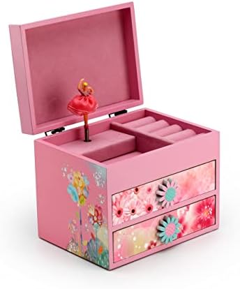 Розова дрвена цветна тема 18 белешка од балерина музичка кутија - многу песни што треба да се изберат - Трисесе, Фредерик Шопен